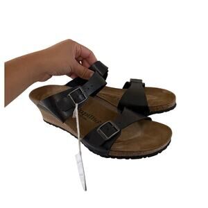NWT Birkenstock Papillio Black Dorothy Wedge Sandals sz 40 US 9